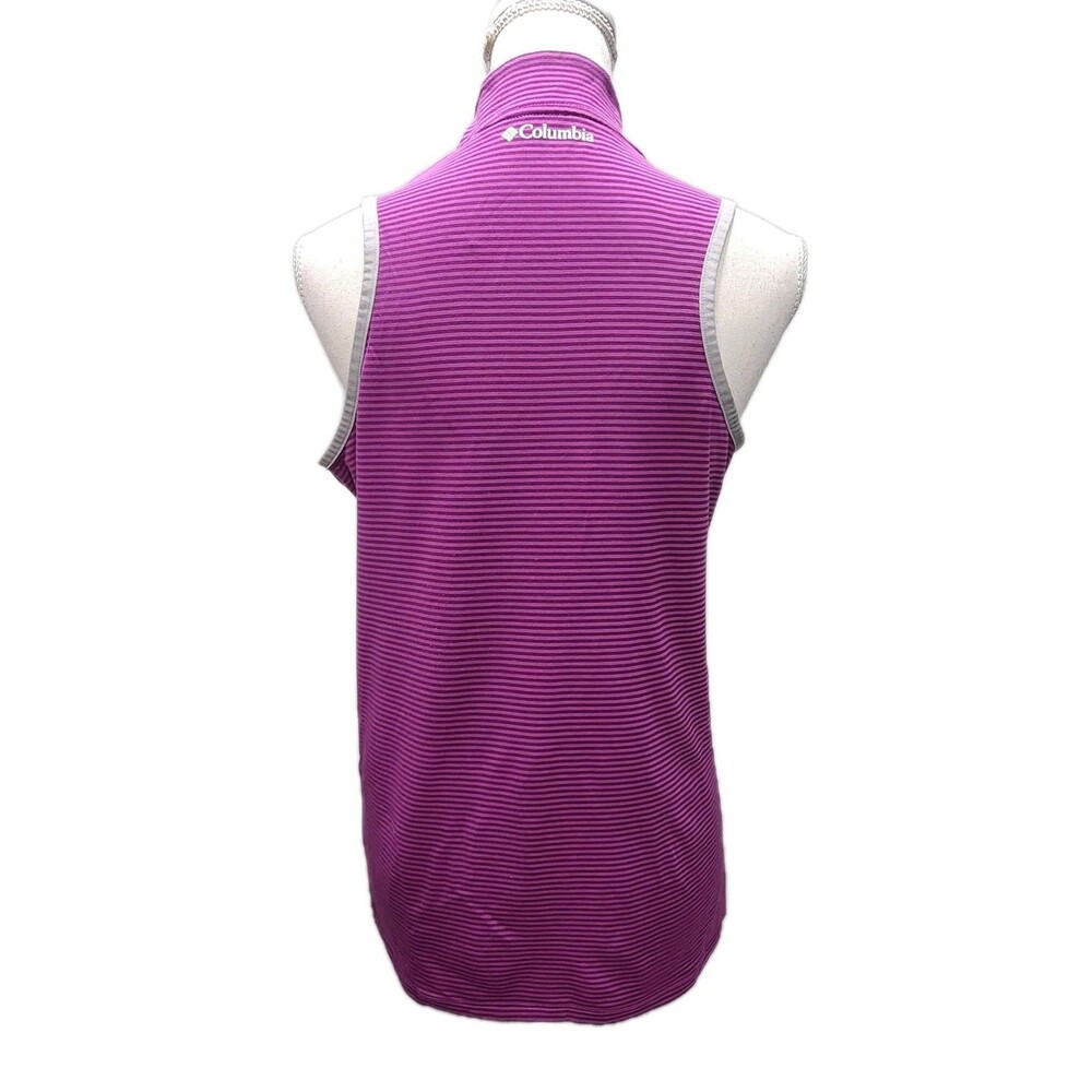 Columbia Top Womens Large Pink Purple Stripe Golf Omni Wick 1/4 Zip Polo - Picture 2 of 8